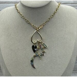 Rachel Roy Starburst Charm Necklace Crystals Gold-tone-Can be worn 2 Ways